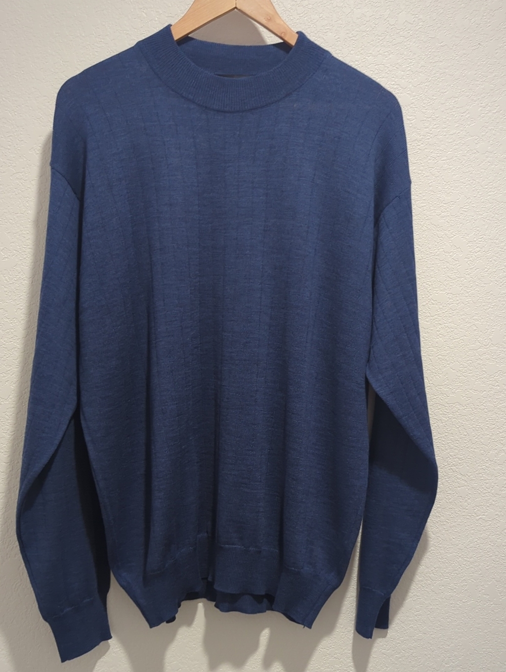 Toscano Made in Italy 100% Extrafine Merino Wool Ribbed Sweater Blue
